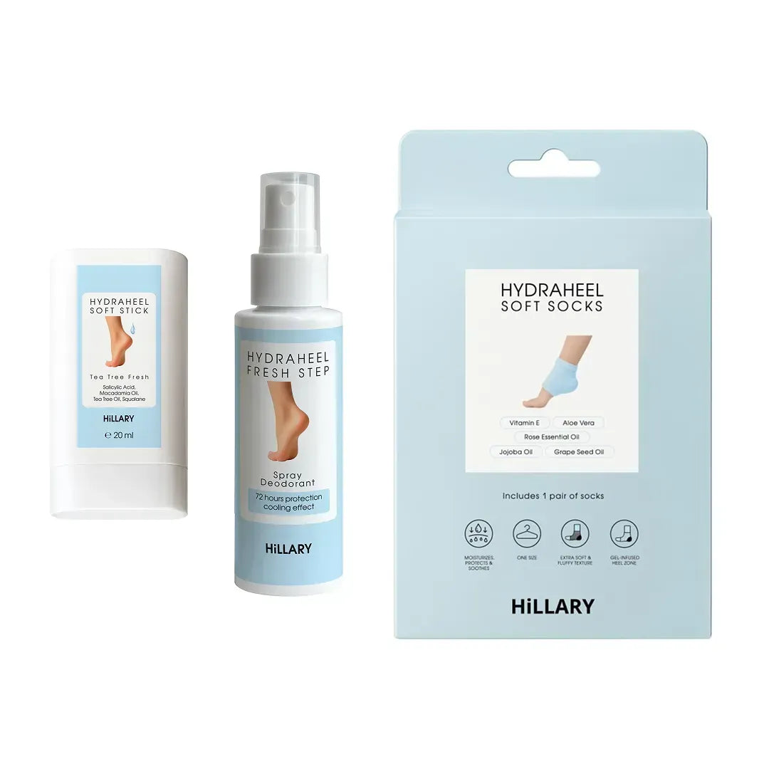 Set împotriva călcâielor crăpate, uscăciunii și mirosului neplăcut Hillary HydraHeel Repair & Odor Control